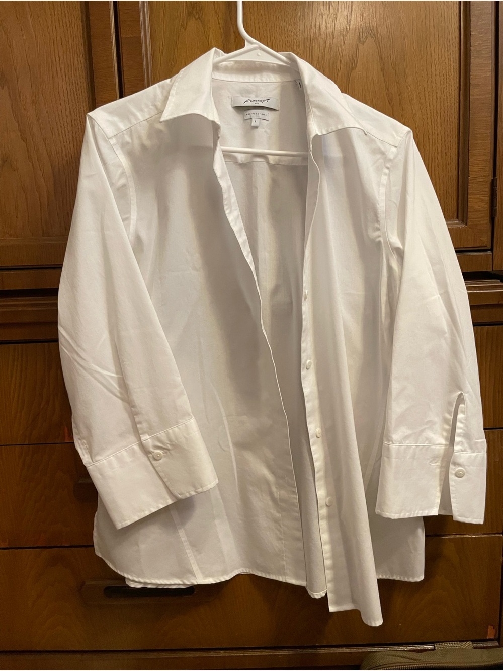 Cotton White Dress Shirt Spread Collar 3/4 Sleeves sz L